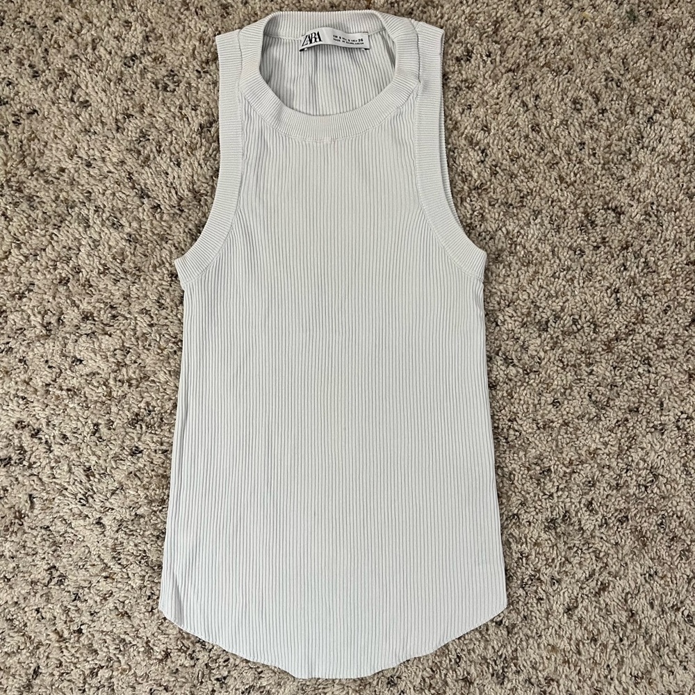 Zara Women’s White Ribbed Racerback Tank Top Size XS